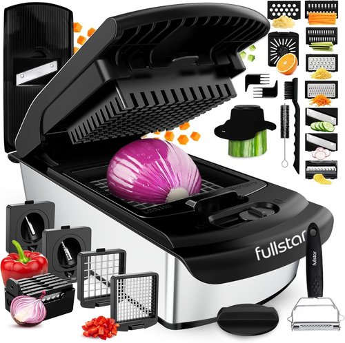 Fullstar Premium Vegetable Chopper - 14-in-1 Food Chopper & Mandoline Slicer with Container | Silver Kitchen Gadget