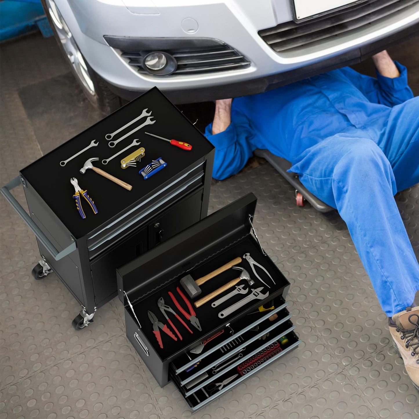 ERGOMASTER Large Rolling Tool-Chest with 6 Drawers Heavy Duty Tool-Cabinet on Wheels Lockable and Lock System for Garage Workshop(28 x 13 x 44”-Black)