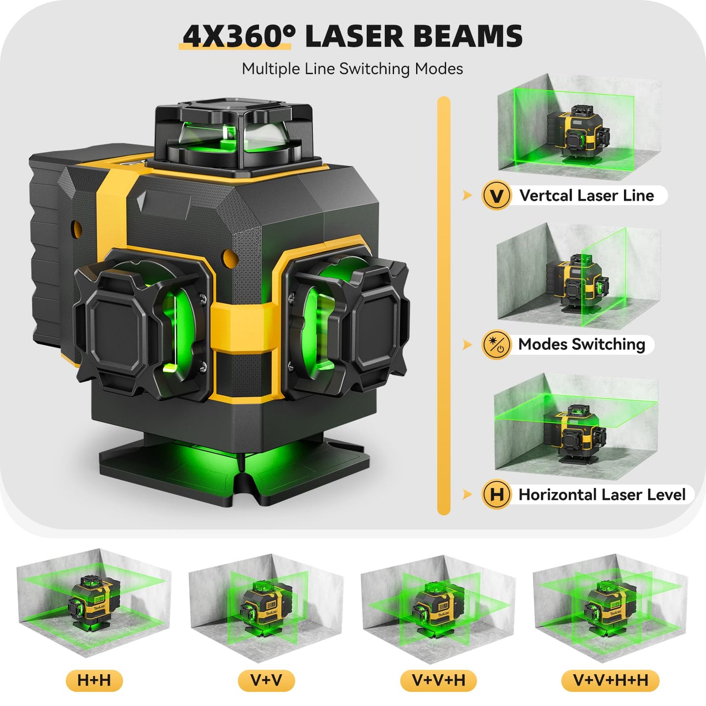 16 Lines Laser Level with Tripod - 360° Cross Line Laser with Tripod, 4D Green Laser Level, 4x360 Self Leveling Tool for Picture Hanging, Home Renovation, Indoor Project, 2 Batteries Included