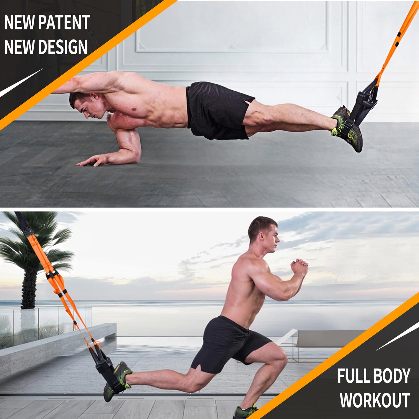 Moulyan Bodyweight Resistance Training Straps,Training straps Complete Home Gym Fitness Trainer kit for Full-Body Workout Easy Setup Gym Home Outdoors