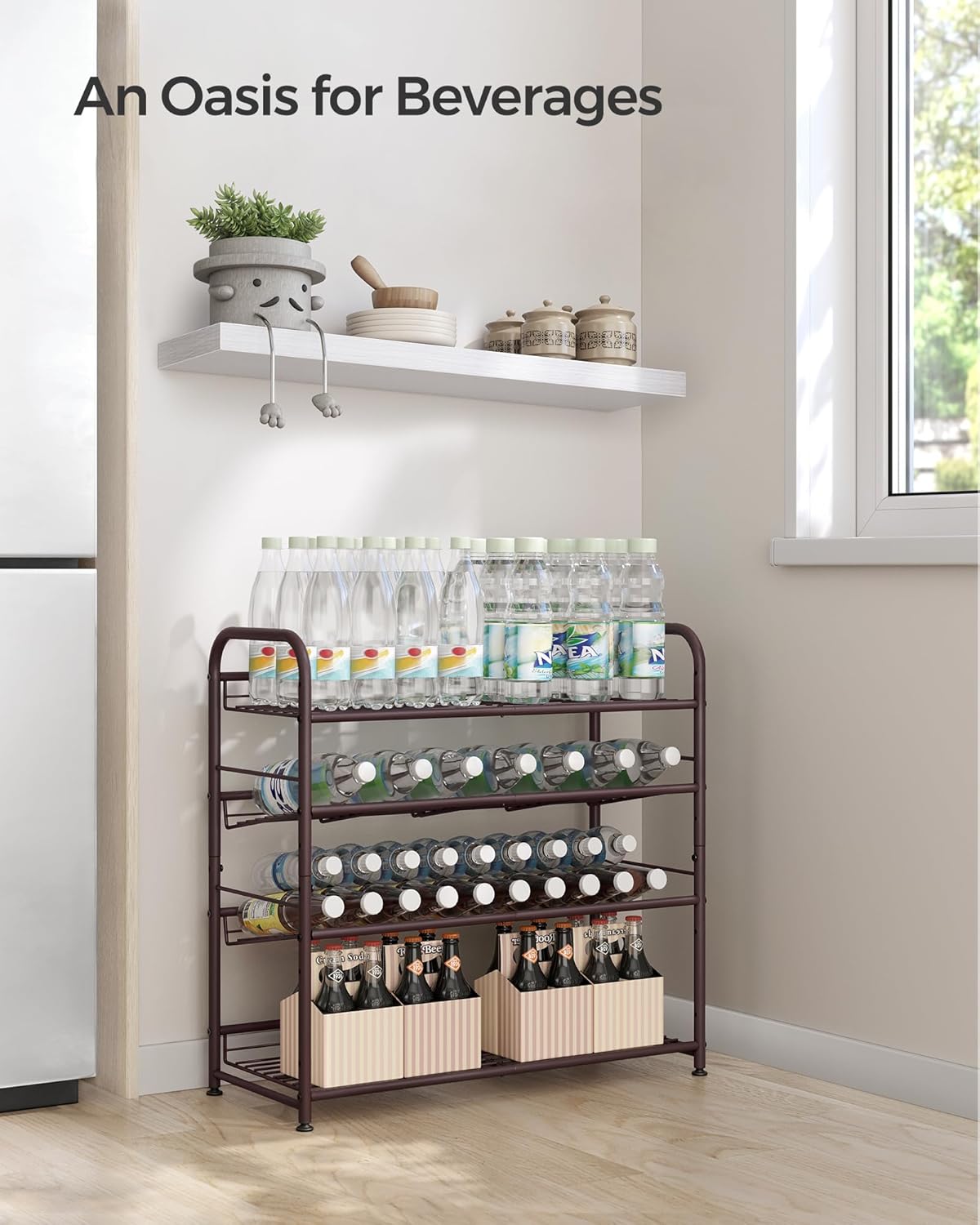 SONGMICS 4-Tier Stackable Shoe Rack - Adjustable Metal Storage Shelf for 16 Pairs | Bronze Finish