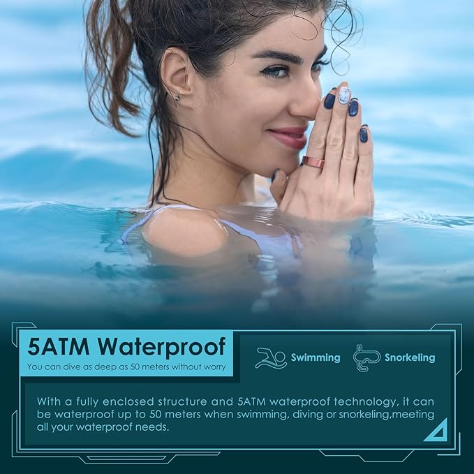 Smart Ring Health Monitoring 5ATM Waterproof Fitness Tracker with Glossy Titanium Surface Blood Oxygen/Sleep/Stress Tracking Women?™s Cycle Prediction Sport Ring Compatible with iOS/Android Ink 13