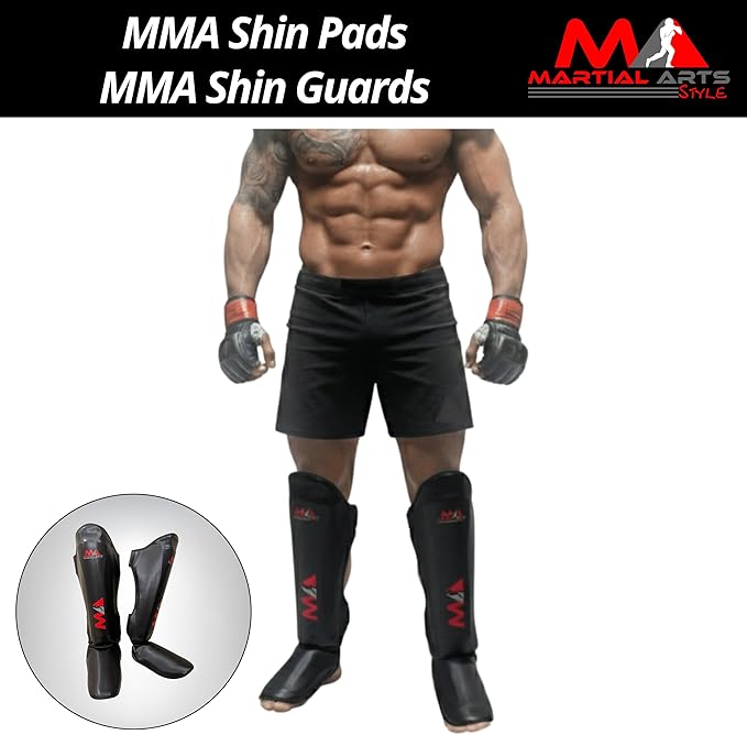 Muay Thai Shin Guards, Shin Pad for Martial Arts, Kick Boxing Leg Instep Protection Pads for Sparring, MMA Kickboxing Taekwondo Professional Training Equipment Gear