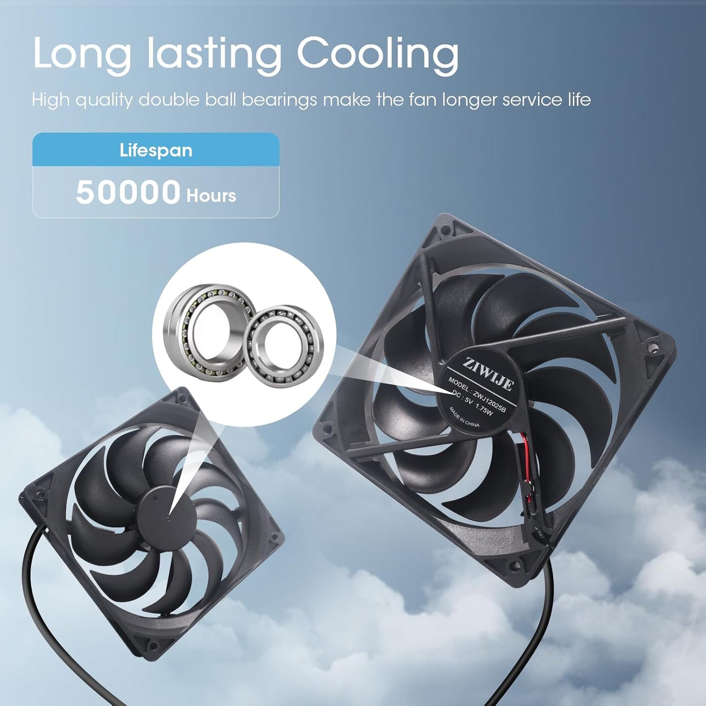 ZIWIJE 120mm 5V Quiet Dual USB Fan with USB Extension Cable Dual Ball Bearings Cooling Fan for Router TV Box Micro