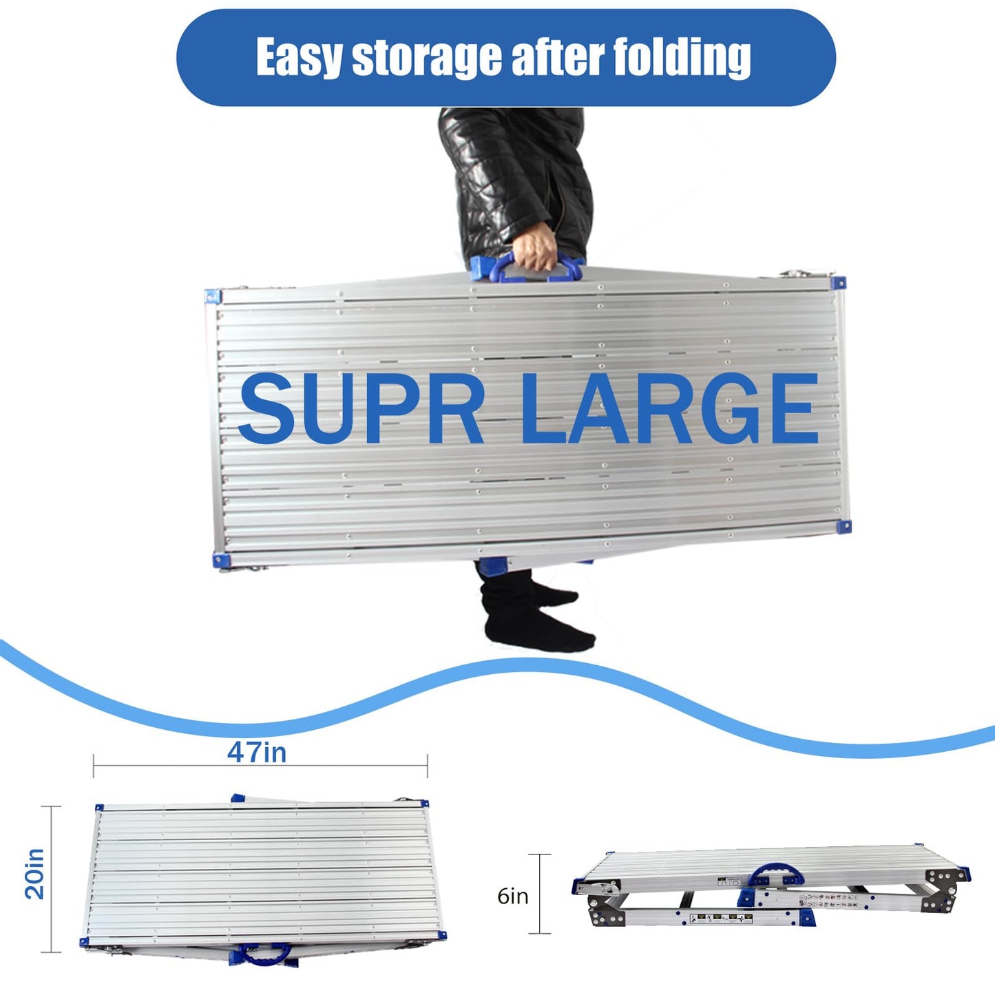 LEADALLWAY Adjustable Work Platform (47"x20") Ultra-Wide Portable Folding Aluminum Work Platform 330 Lbs Capacity 50 Gear Adjustable Height 27.5 to 37 inches