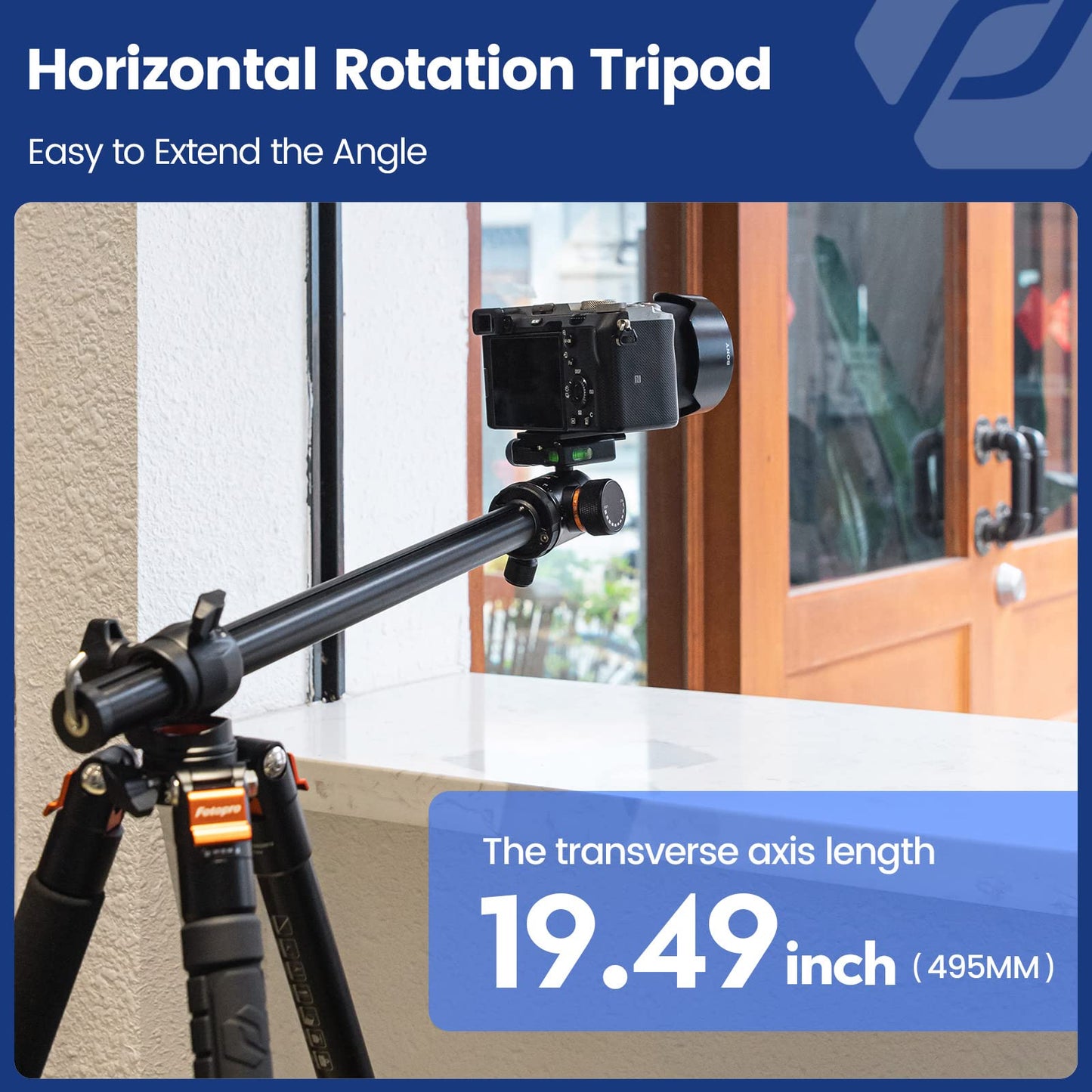 Fotopro Horizontal Camera Tripod 75 Inch Aluminum 360 Degree Ball Head Quick Release Plate DSLR Tripod for Travel Camera Video Camcorder