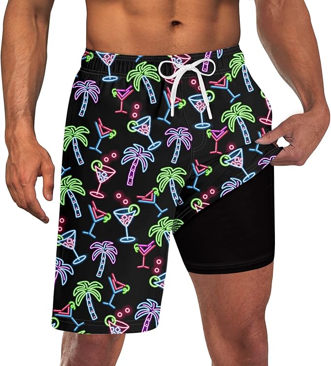 Goodstoworld Mens Swim Trunks with Compression Liner 9'' Inseam Quick Dry Swimsuit Shorts M-3XL