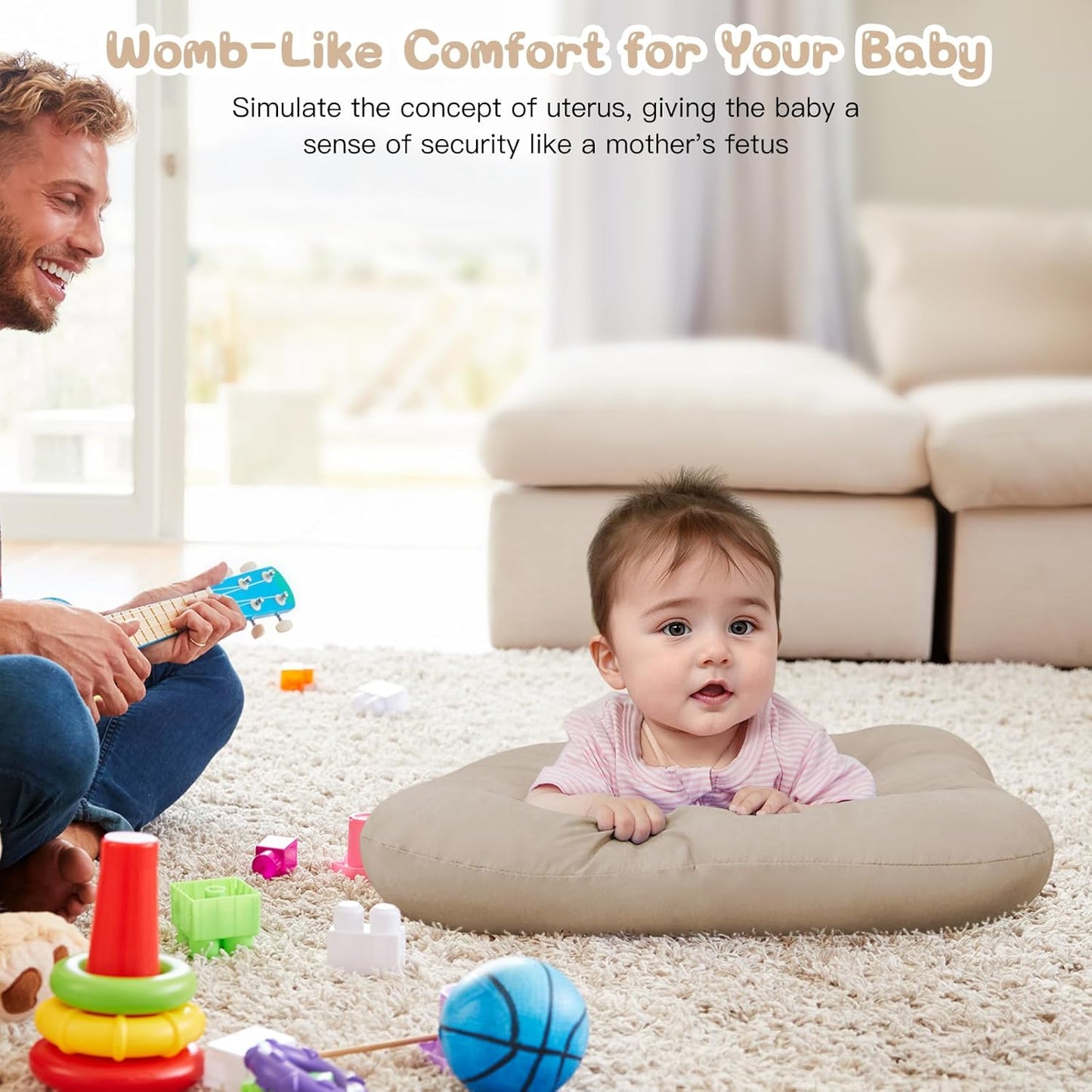 Baby Lounger - Bionic Design for Newborns | Soft Organic Cotton, Breathable, 0-18 Months (Cream Grey)