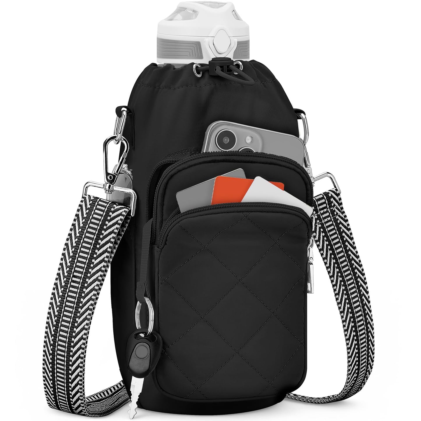SYTRAH Water Bottle Bag Crossbody，Insulated Water Bottle Purse Crossbody Water Bottle Holder with Strap 40 oz, Sling Bag for Walking Hiking, Black