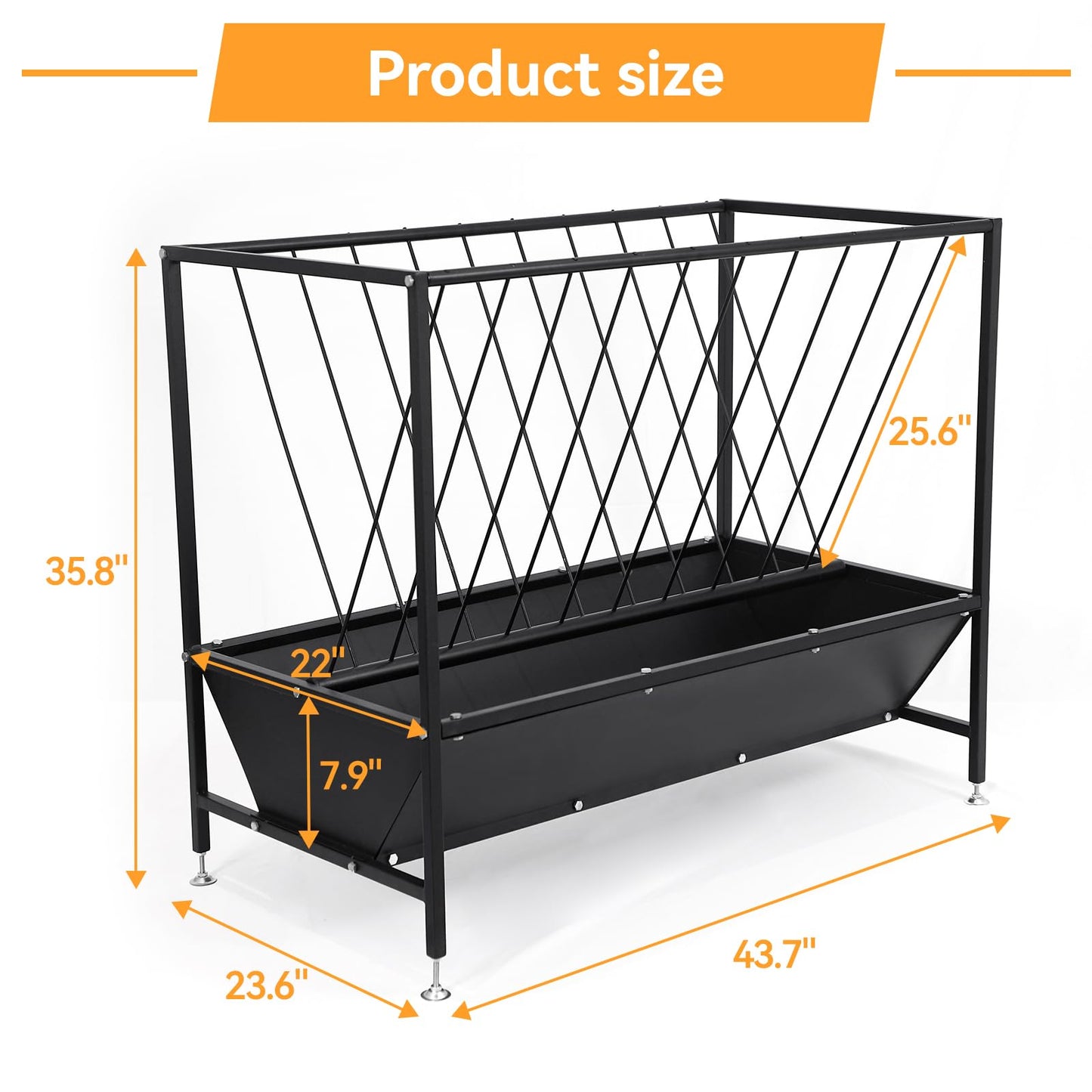FULUPET 70 Gallon Pasture Hay Feeder, Heavy-Duty 2-in-1 Livestock Feeder with Grain Trough, Galvanized Steel Hay Rack for Goats, Sheep, Calves & Miniature Horses, Weather Resistant Farm Manger