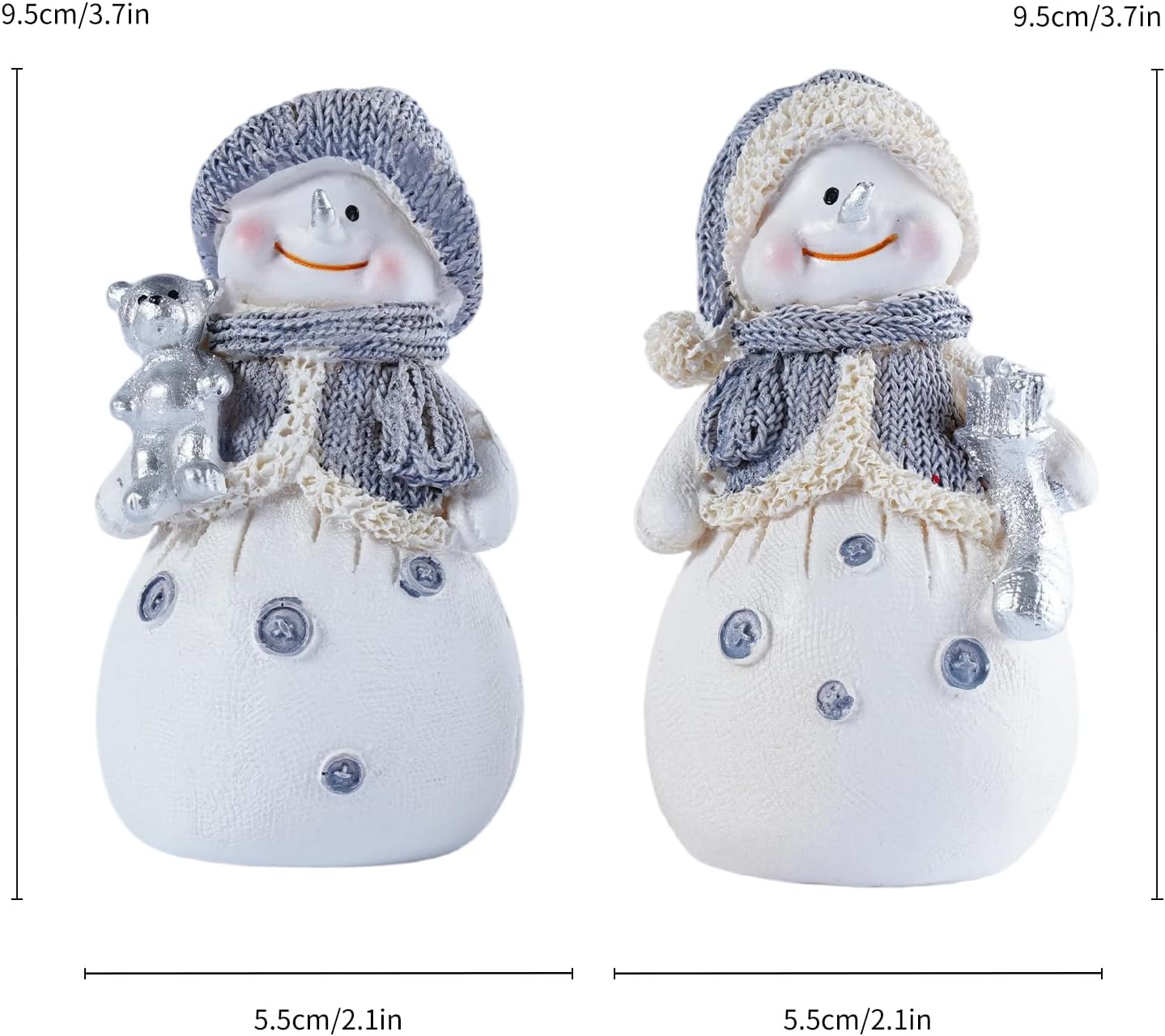 Skiennix 2-Piece Snowman Figurines - Charming Christmas Decorations for Winter Table Centerpieces