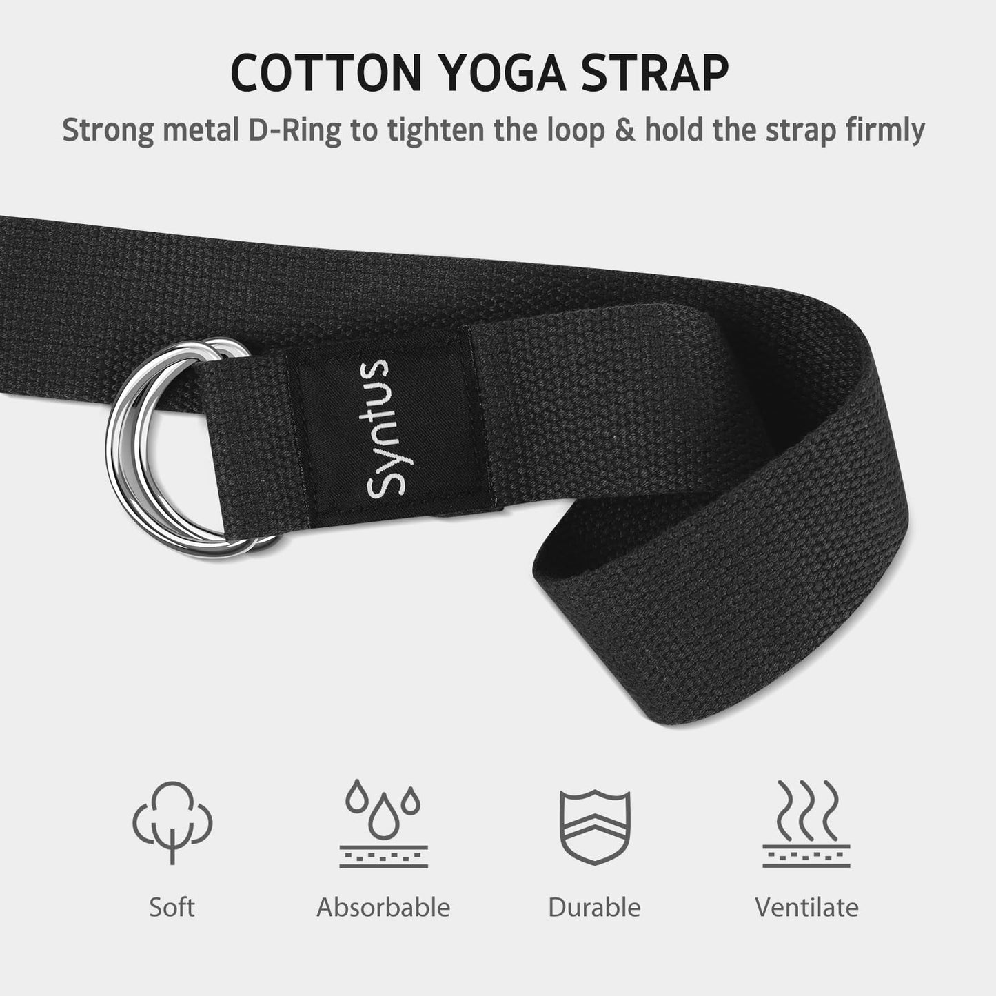 Syntus Yoga Block and Strap Set, 2 Natural Cork Soft Non-Slip Blocks 9×6×4 inches, 8FT Metal D-Ring Strap for Yoga, General Fitness, Pilates, Stretching and Toning