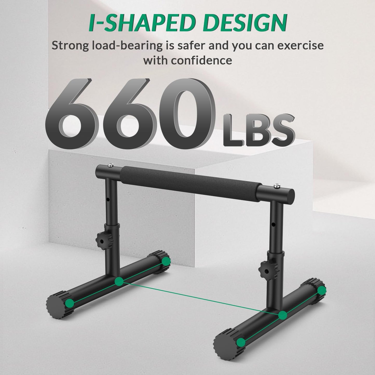 IMAYCC Push Up Bar, Adjustable 7.5" and 10.6" High Parallettes Bars & Dip Bar With Full-Cover Foam Grips, No Wobbling Calisthenics Equipment For Handstand, L-Sit, Gymnastics, Strength Training Home Gym
