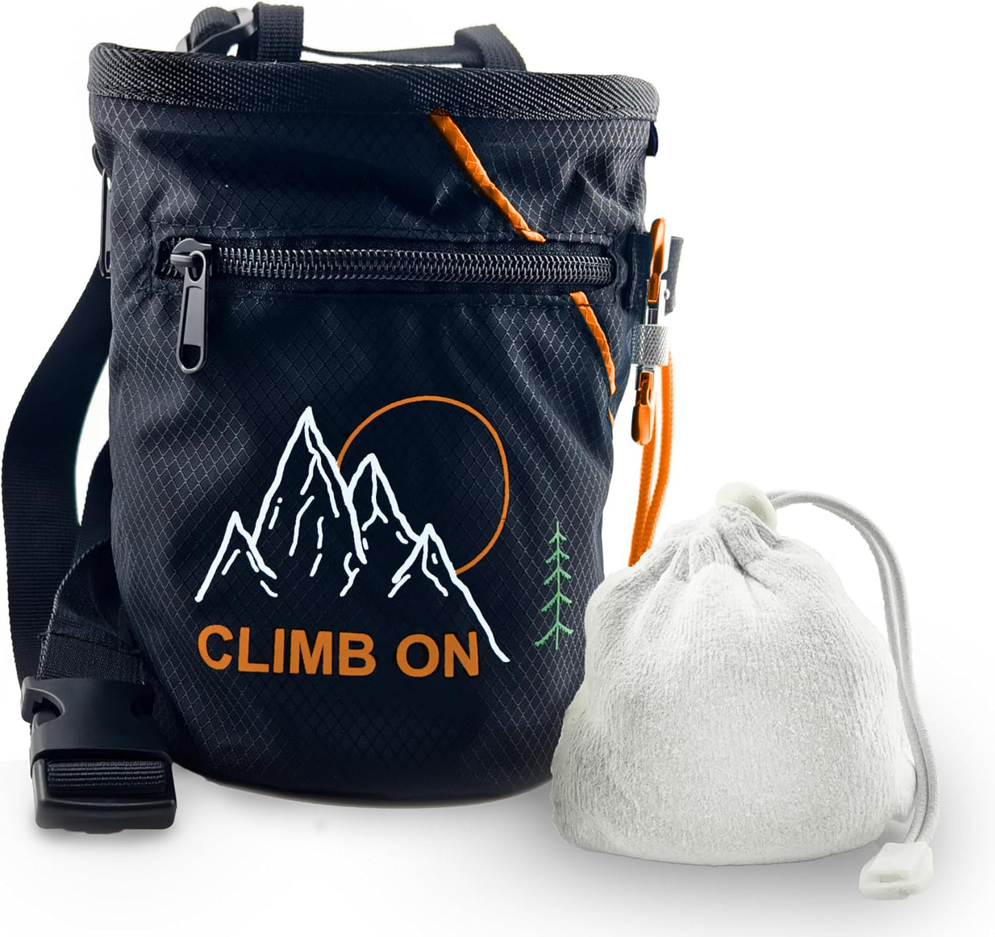 Chalk Bag + Ball for Rock Climbing, Bouldering, Top Rope | Climb On (Chalk Bag (Orange) + Refillable Ball)
