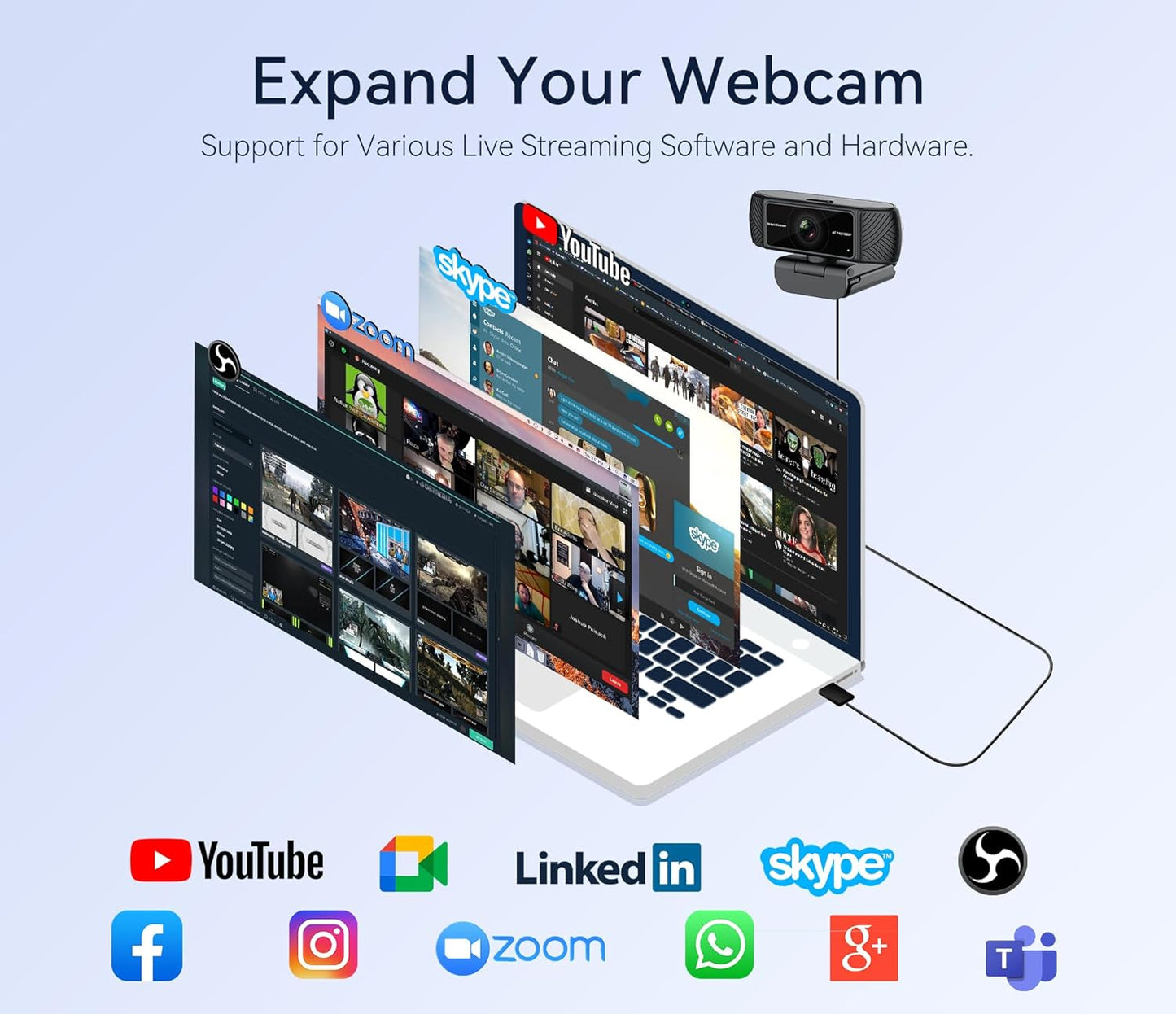 Amdony 1080P Streaming Webcam for PC - HD Webcam with Microphone, Privacy Cover, AutoFocus, Noise Cancellation, Auto