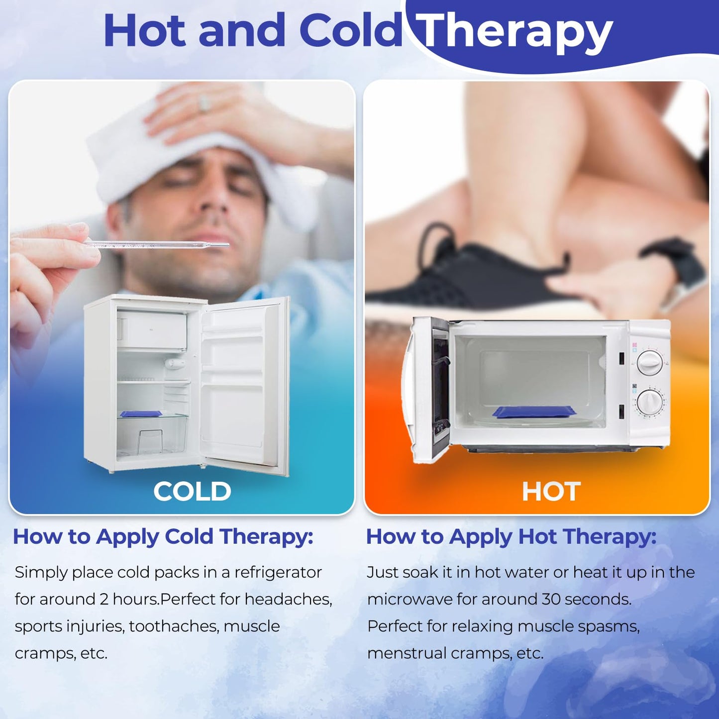 Ice Packs for Injuries 14" X 11": Ohuhu 2 Pack Hot Cold Gel Ice Pack X-Large Reusable Ice Packs with Wrap Flexible Pain Relief for Shoulder Legs Knee Back Hip Aches Injury Muscle Pain-Blue