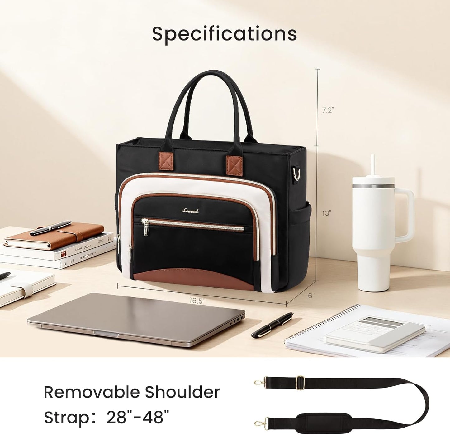 LOVEVOOK Teacher Tote Bag for Women,Laptop bag with Large Cup Holder,Work bag with Accordion File Organizer