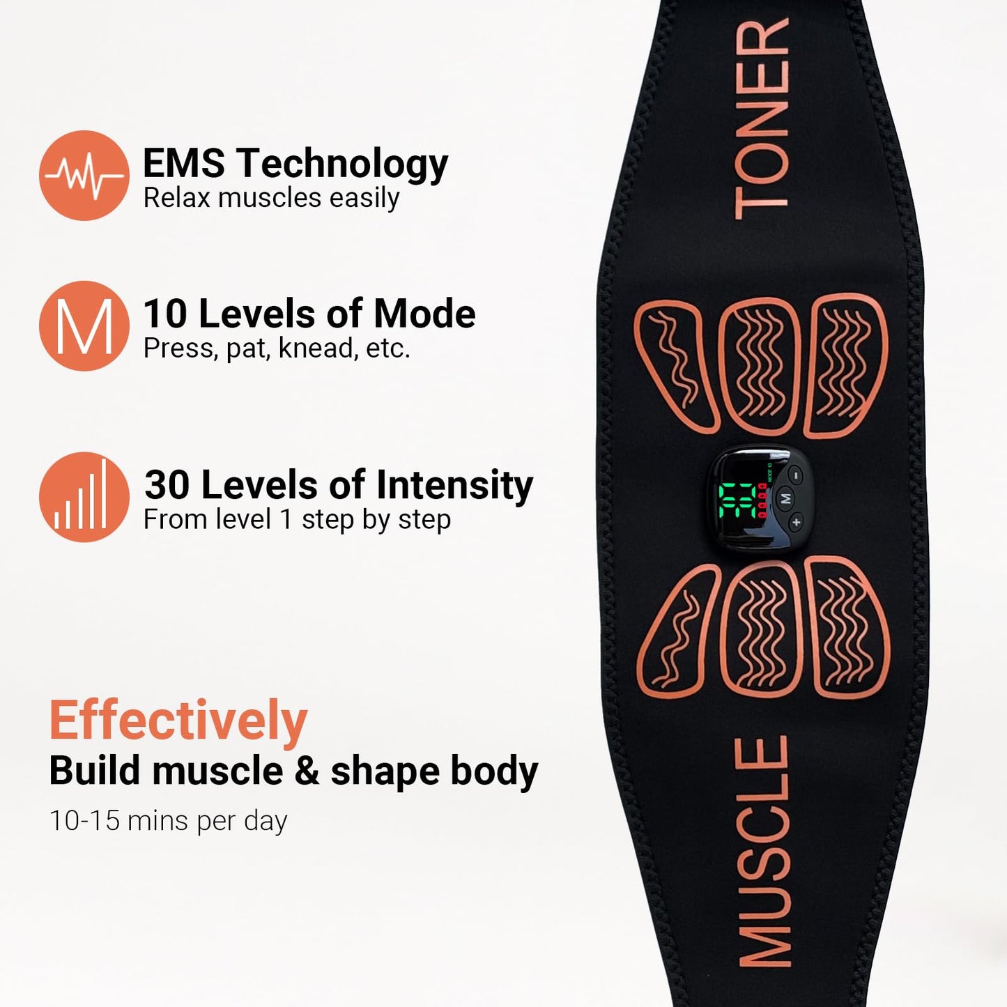 Abs Stimulator Muscle Toner – Ab Toning Belt for Men and Women, Abdomen & Back Trainer for Home Gym Office Workout