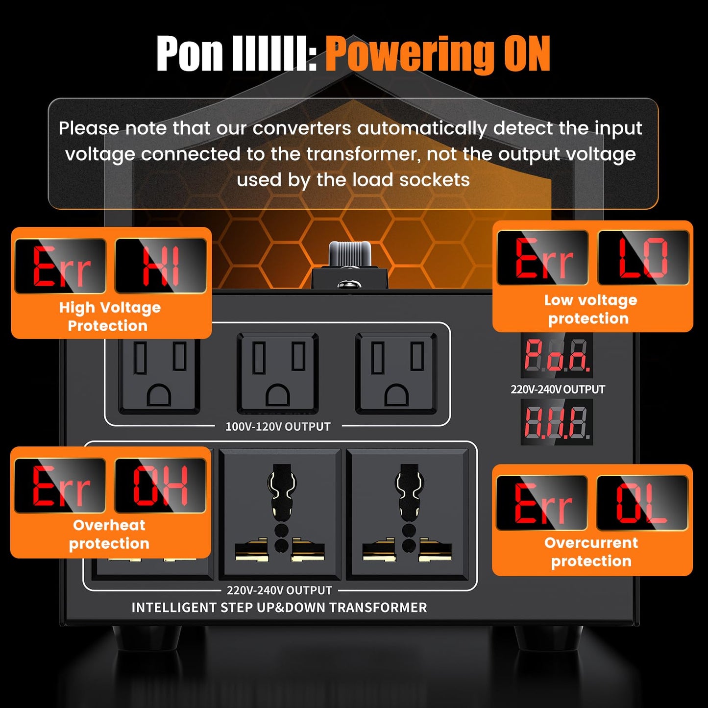 8000W Voltage Converter Transformer Step Up 110V/120V to220V/240V or Step Down 220V to 110V AC Power Converte, Circuit Breaker Protection, 3 US sockets, 3 Universal sockets, LCD Display