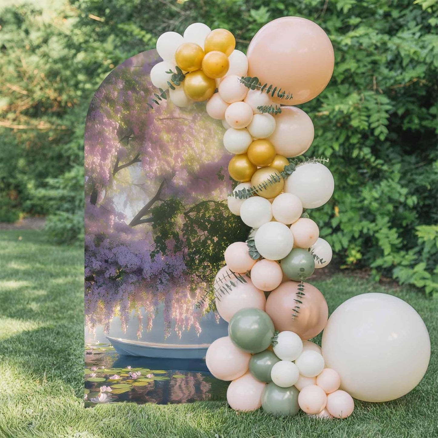 Jnbasdffb 7.2 Forest Flowers Wedding Arch Cover,Stretchy Spandex Arch Backdrop Stand Covers FT,Pink Green Oil Painting