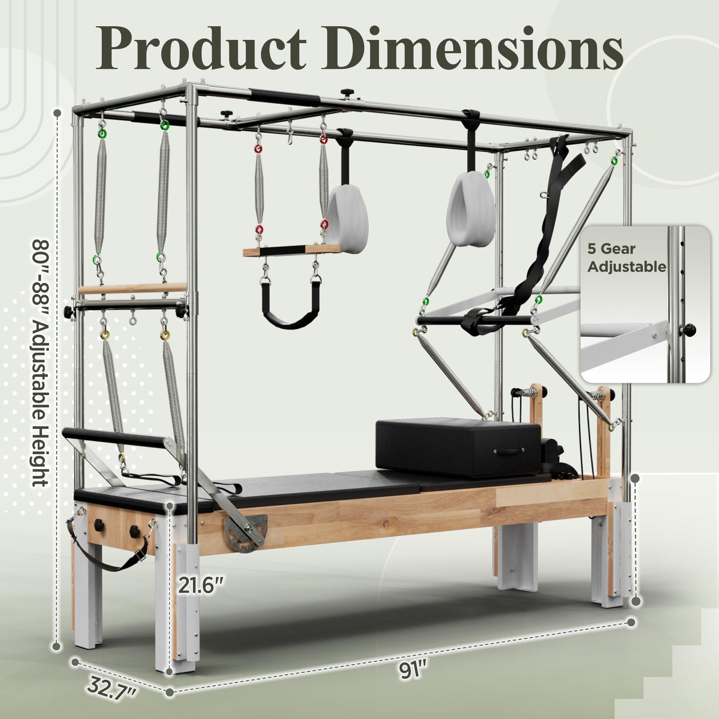 PAETA Pilates Reformer, Wooden Reformer Pilates Machine with Cadillac Trapeze Table, Pilates Equipment for Home Workout and Studio, Includes Sitting Box, Jumpboard(Reformer Cadillac