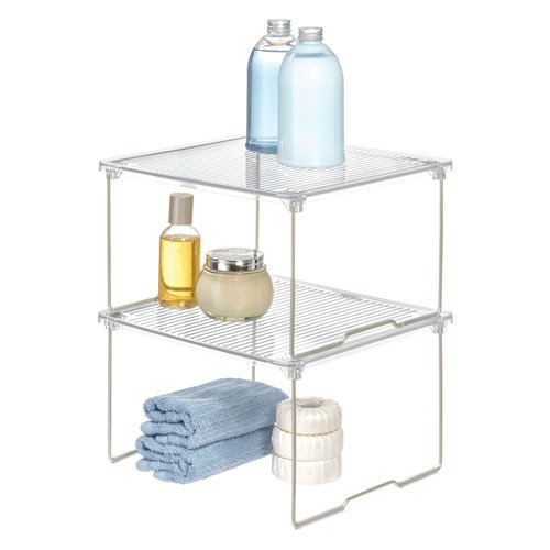 InterDesign iDesign Stackable Organizer-Cabinet Riser for Bathroom Storage-Set of 2-Clear/Satin Stacking Shelf-Small M2