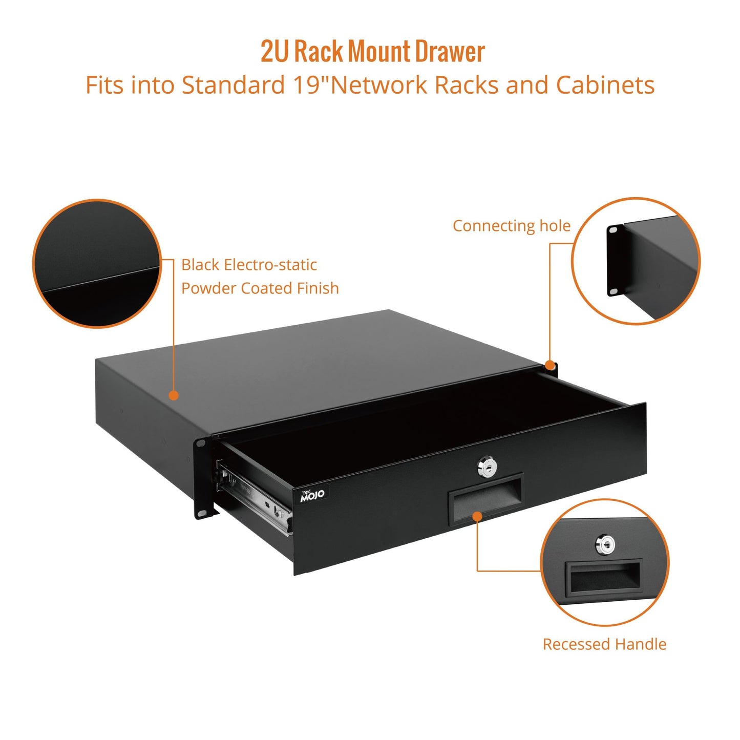 Tecmojo 6U x 19" x 18" Black Alloy Steel Wall Mount Server Rack with Swing Gate & 2U Lockable Drawer, 110lbs Load Capacity