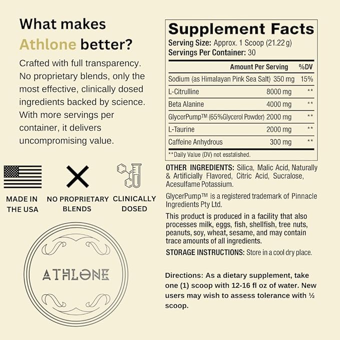 Pre Workout Powder Blue Raspberry Performance Blend- Energy with Caffeine, L-Citrulline, Beta Alaline, Himalayan Pink Salt - No Artificial Dyes (30 Servings)