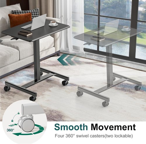 DUMOS Portable Small Standing Desk - Adjustable Height Laptop Workstation with Lockable Wheels | 19 Inch Black