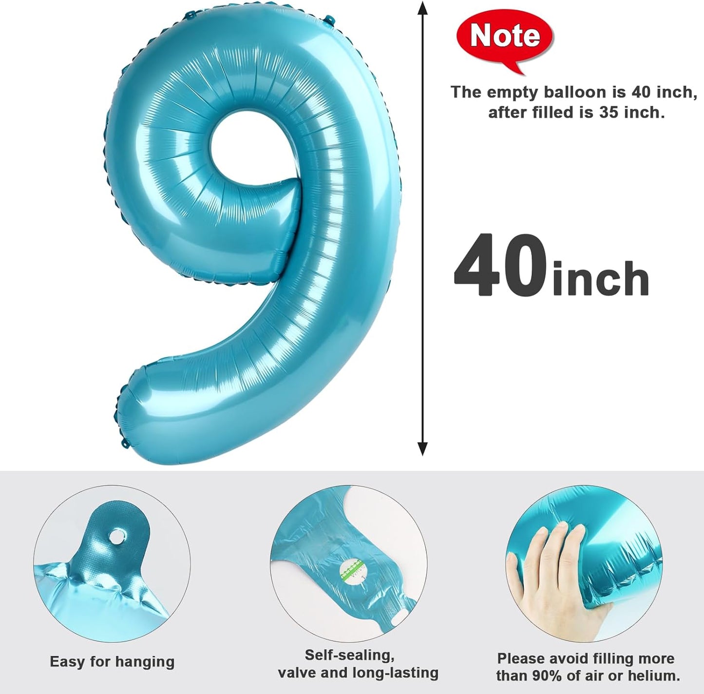 Pastel Blue 40-Inch Number 9 Balloon by [Brand Name] - Perfect for Birthdays, Weddings & Graduations