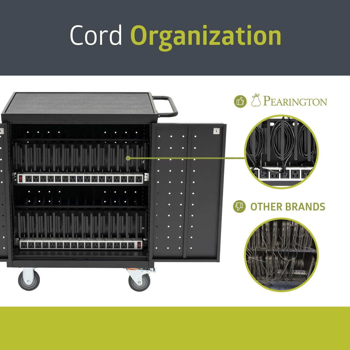 Pearington 30 Device Mobile Charging/Storage Cart for iPads, Tablets, Laptop, and Chromebook, Up to 13-inch Screen Size, Classroom Locking Charging Station