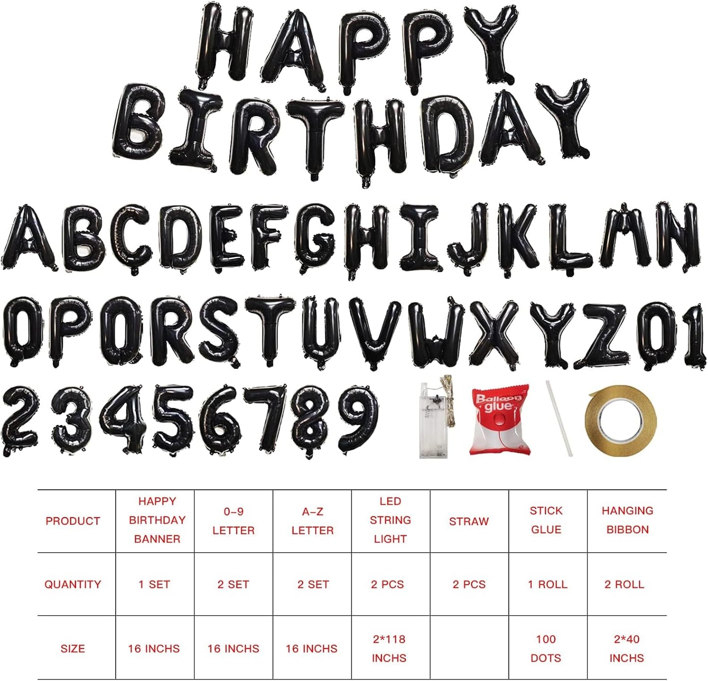Skiennix 16" Foil Personalized Name Balloons - Custom Mylar Letters & Numbers for Birthdays, Graduations, Weddings | 85 PCS, Black