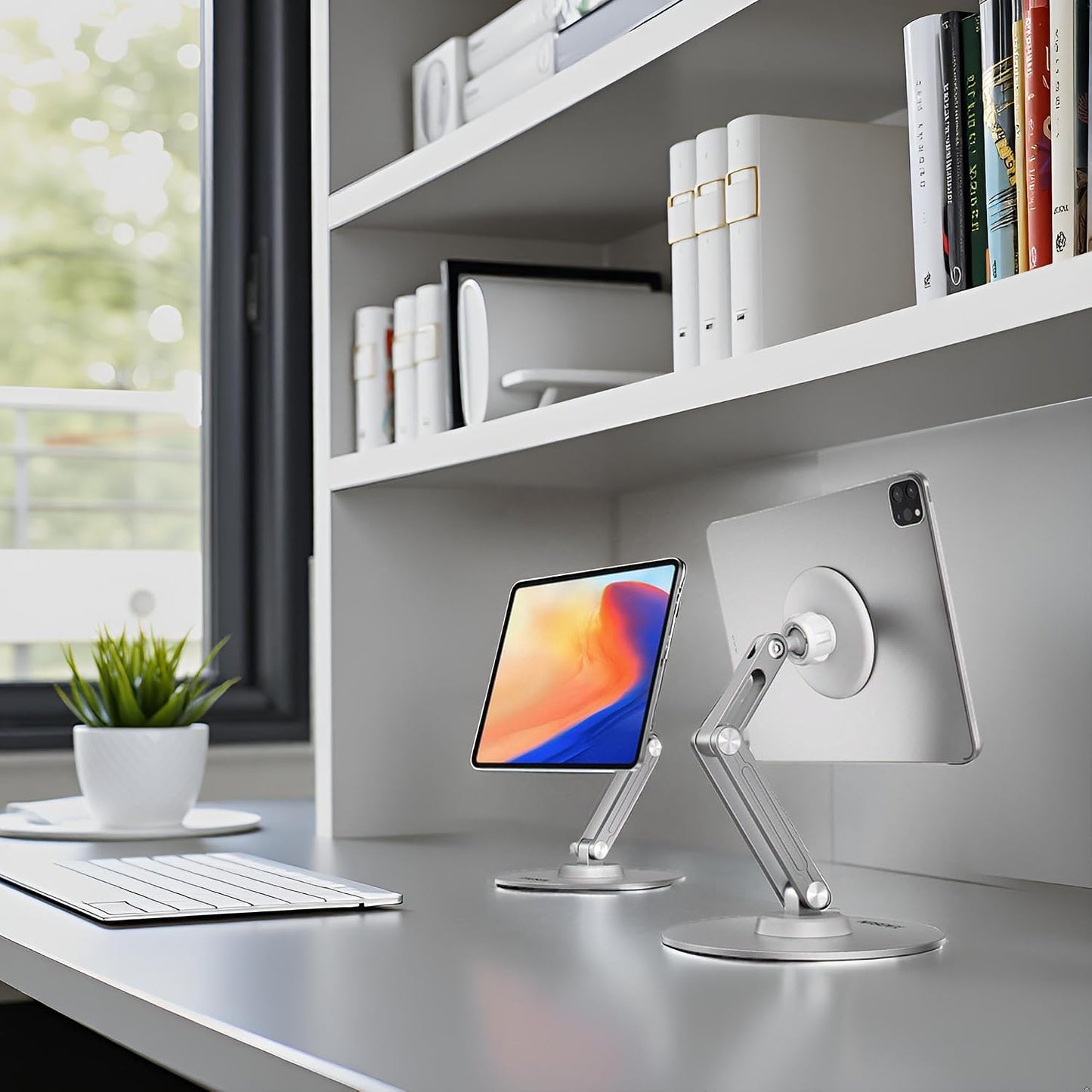 XAOSUN 360Rotation,Home Tablet Stand Magnetic for ipad Stand Desk Multi-Angle, Adjustable Foldable Tablet Holder,Metal