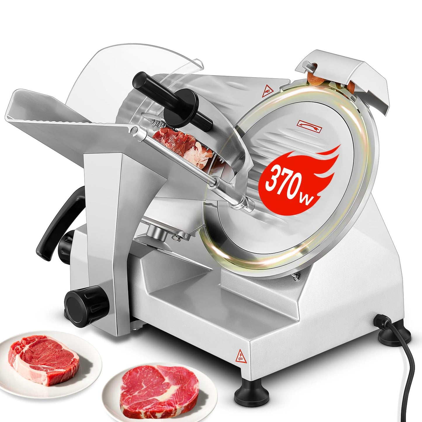 Meat Slicer Commercial 370W, 12 inch Electric Food Deli Slicer, 120 Pcs/Min Premium Chromium-plated Steel Blade, Semi-Auto Meat Slicer for Home Use