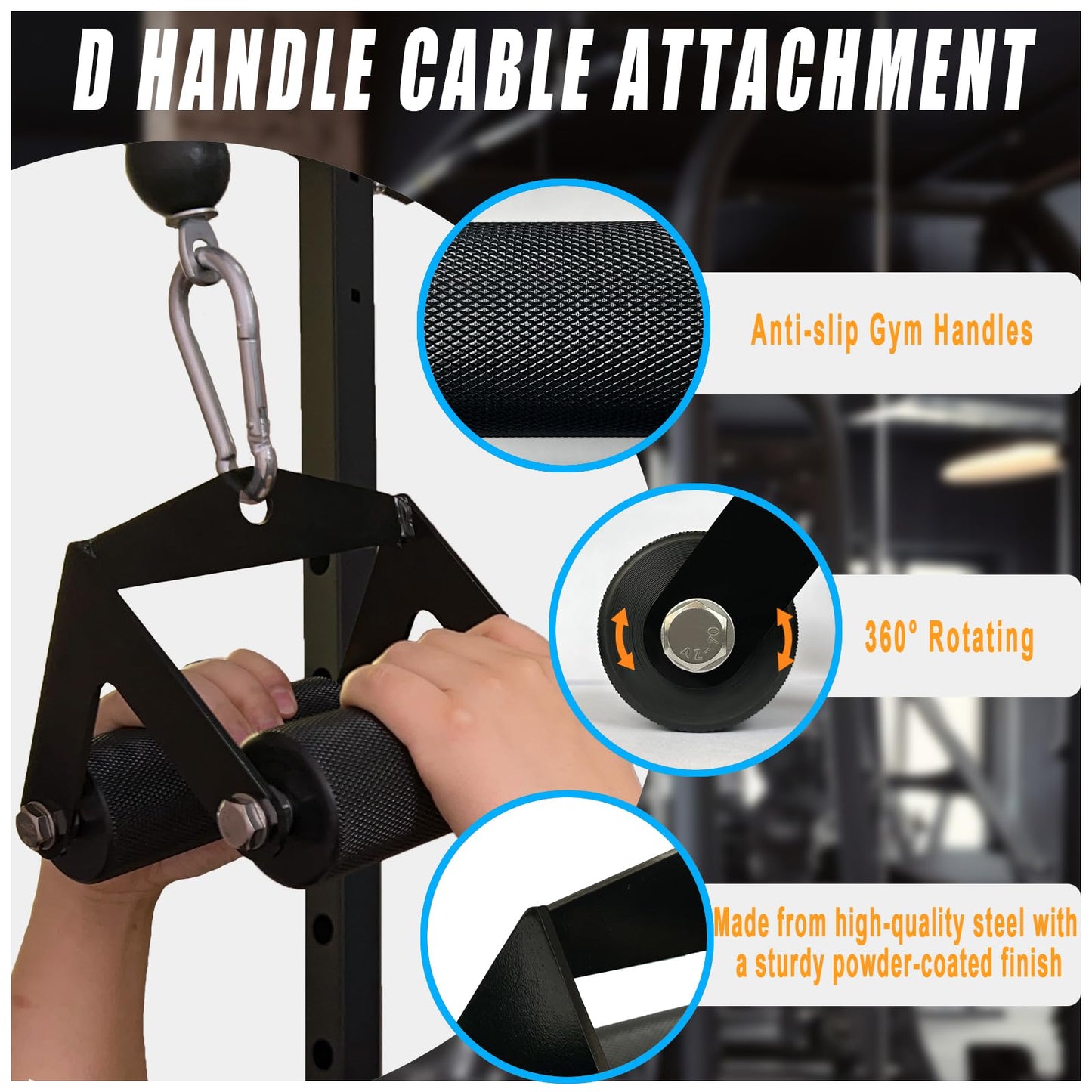 Arm Wrestling Handles, Fat Armwresting Training Equipment Lat Pulldown Attachments D Handle, V Bar Cable Machine Attachments, Gym Handles for Forearm, Wrist Strength Training Equipment (Large Grip)