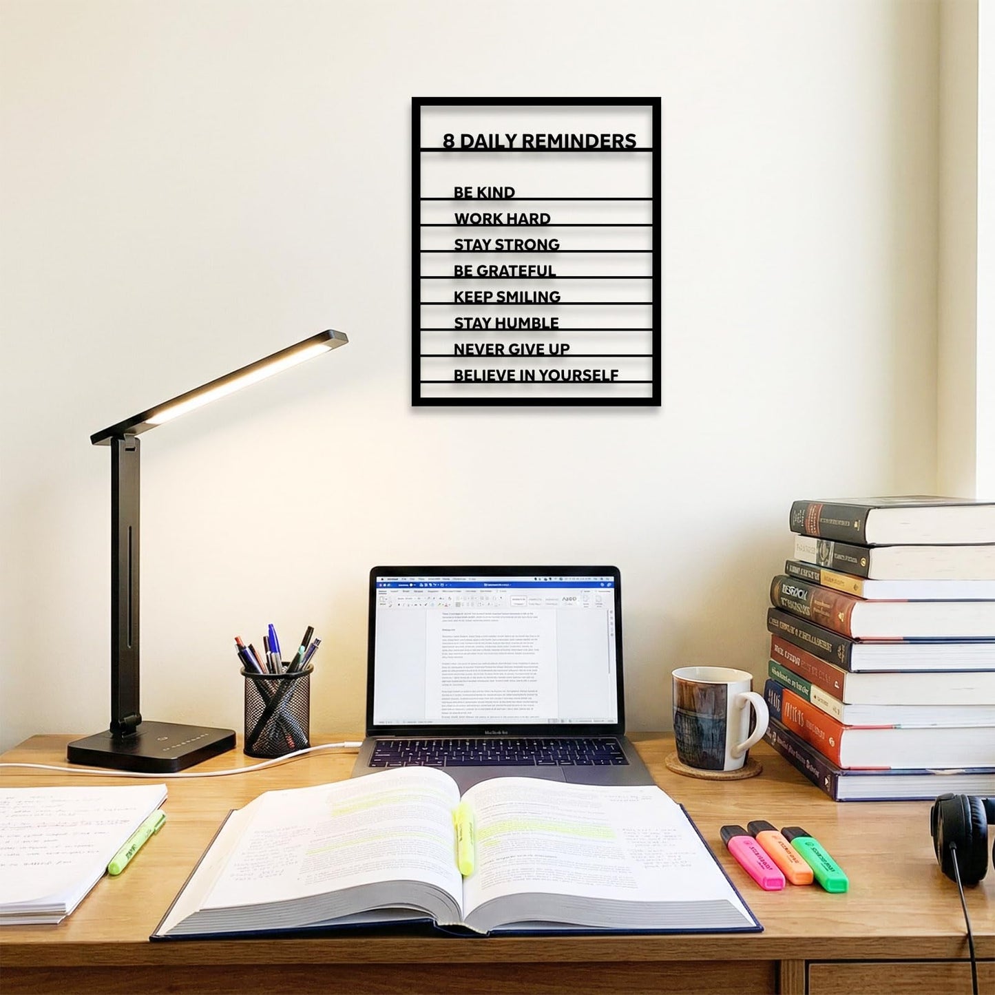 Mavtren 8 Daily Reminders Metal Wall Art - Motivational Quotes Sign for Office Classroom, Inspirational Growth Mindset Decor, Modern Black Iron Plaque for Teen Bedroom, Mental Health Gift