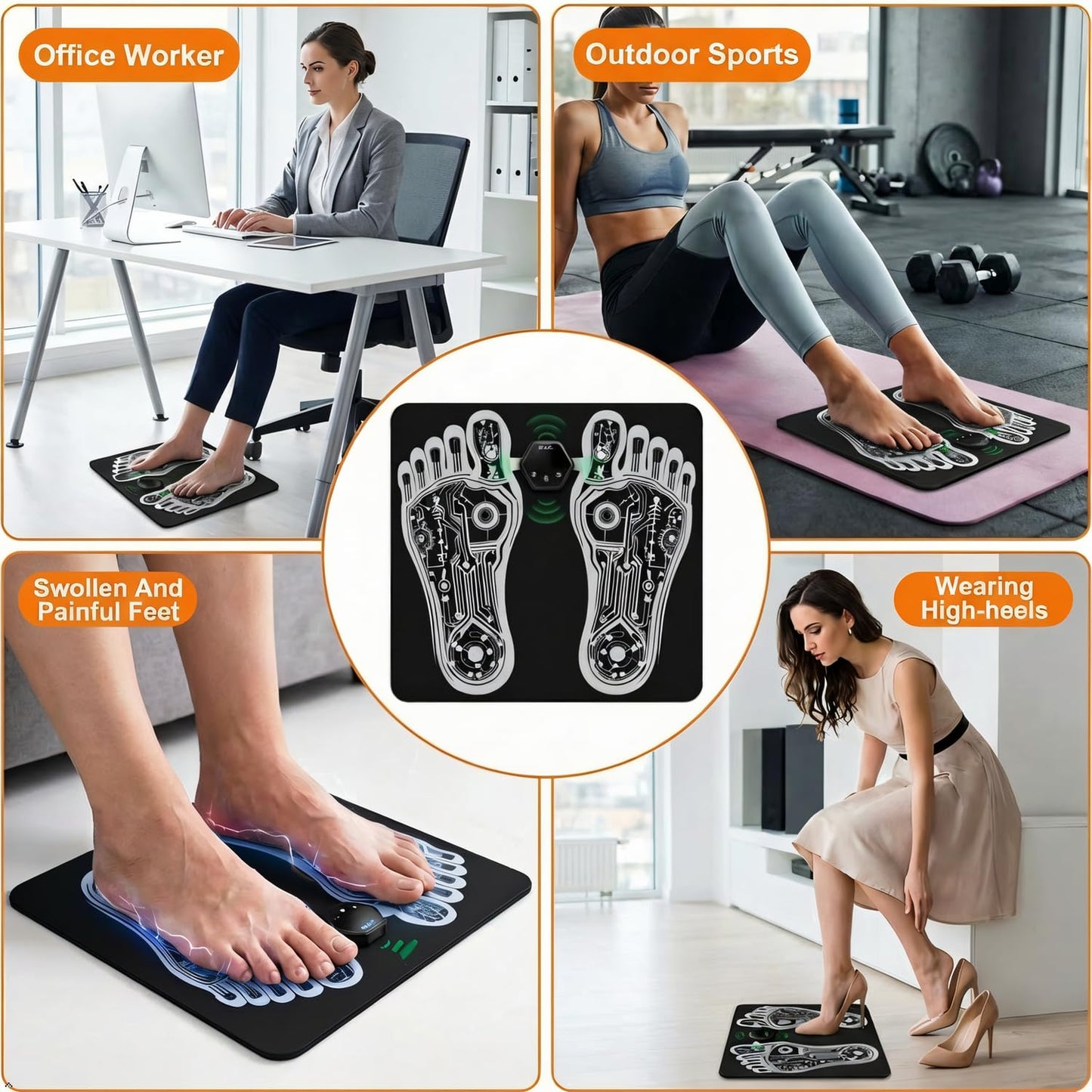 OKJY EMS Foot Muscle Stimulator & TENS Machine for Pain Relief - Helps Neuropathy, Plantar Fasciitis & Circulation - Portable Folding Mat with Remote for Elderly, Office Workers & Home Use