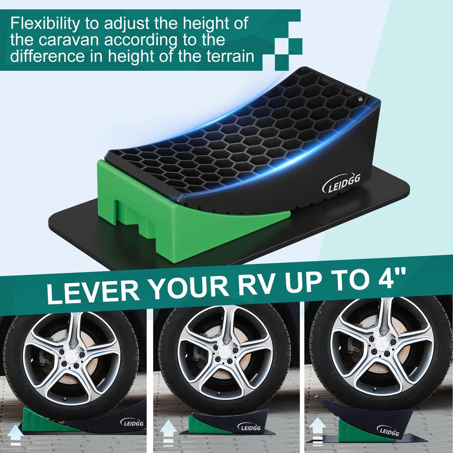 LEIDGG 2Packs RV Leveling Blocks System Kit Camper Leveling Blocks for RVS Trailer with Carrying Bag, Anti-Slip Mats, T Bubble Level Up to 35000 LBS