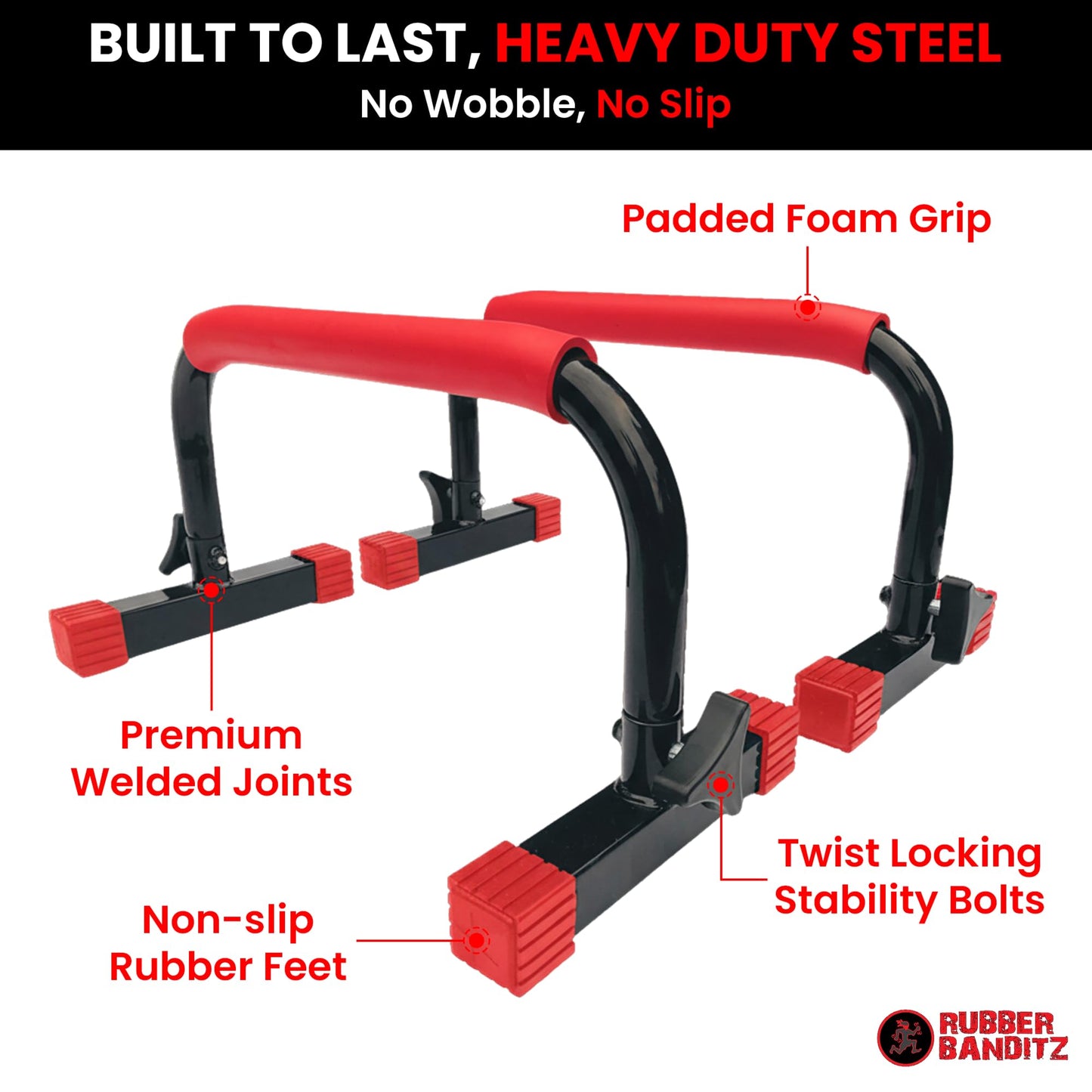 Rubberbanditz Parallettes Calisthenics Handles – Push Up Bars & Dip Bar Stand – Parallel Bars Dip Station for Strength Training – Pushup Handles Parallettes Bars for Home Gym Workouts