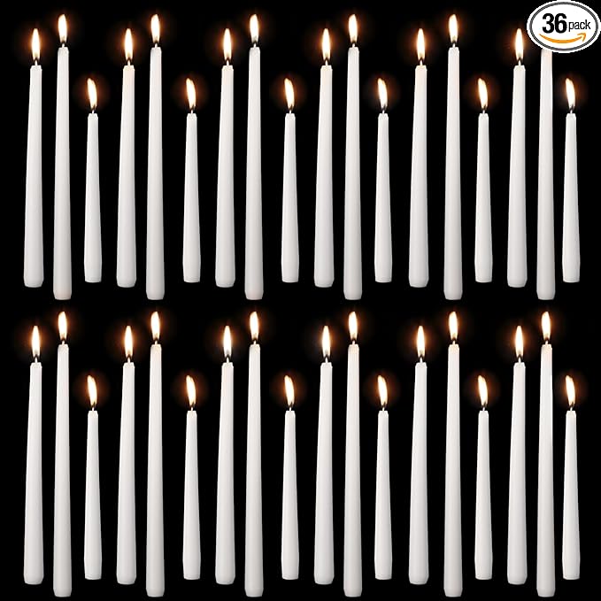 MTLEE Multi Height Unscented Candles - 8/10/12 Inch Taper Candles for Dinner Decoration (White, 36)