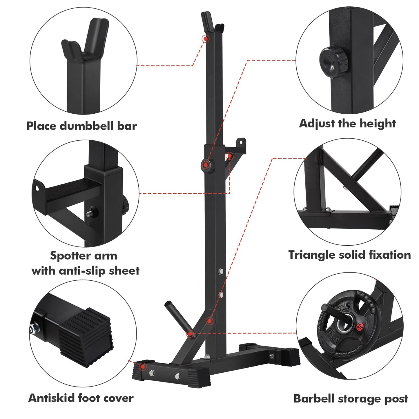BangTong&Li Squat Rack Stand,Barbell Rack,Bench Press Rack Stand Home Gym Adjustable Weight Rack 550Lbs (Red)