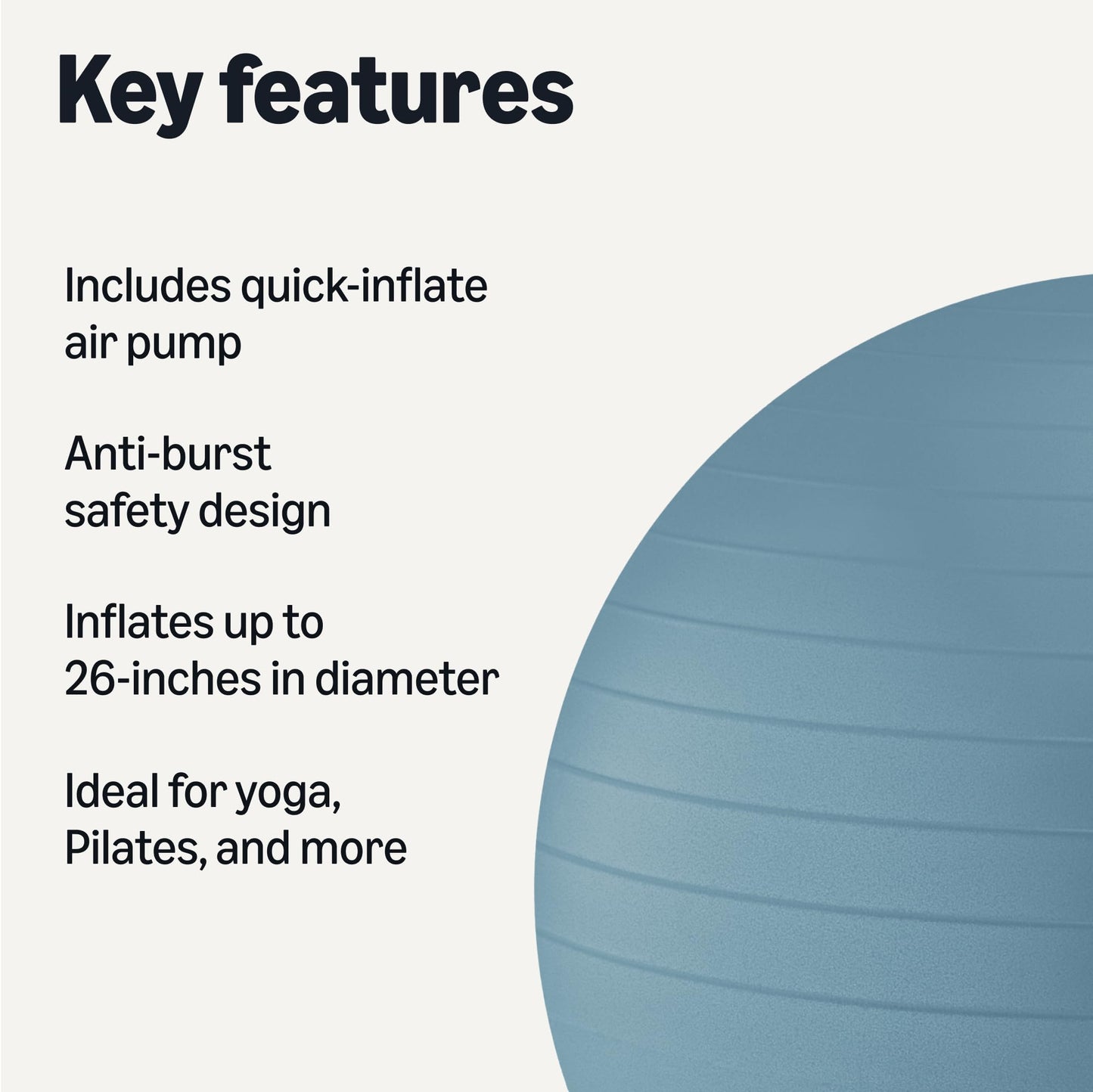 Amazon Basics Anti-Burst Exercise Ball with Quick-Inflate Air Pump, 23-26" Diameter, Aqua