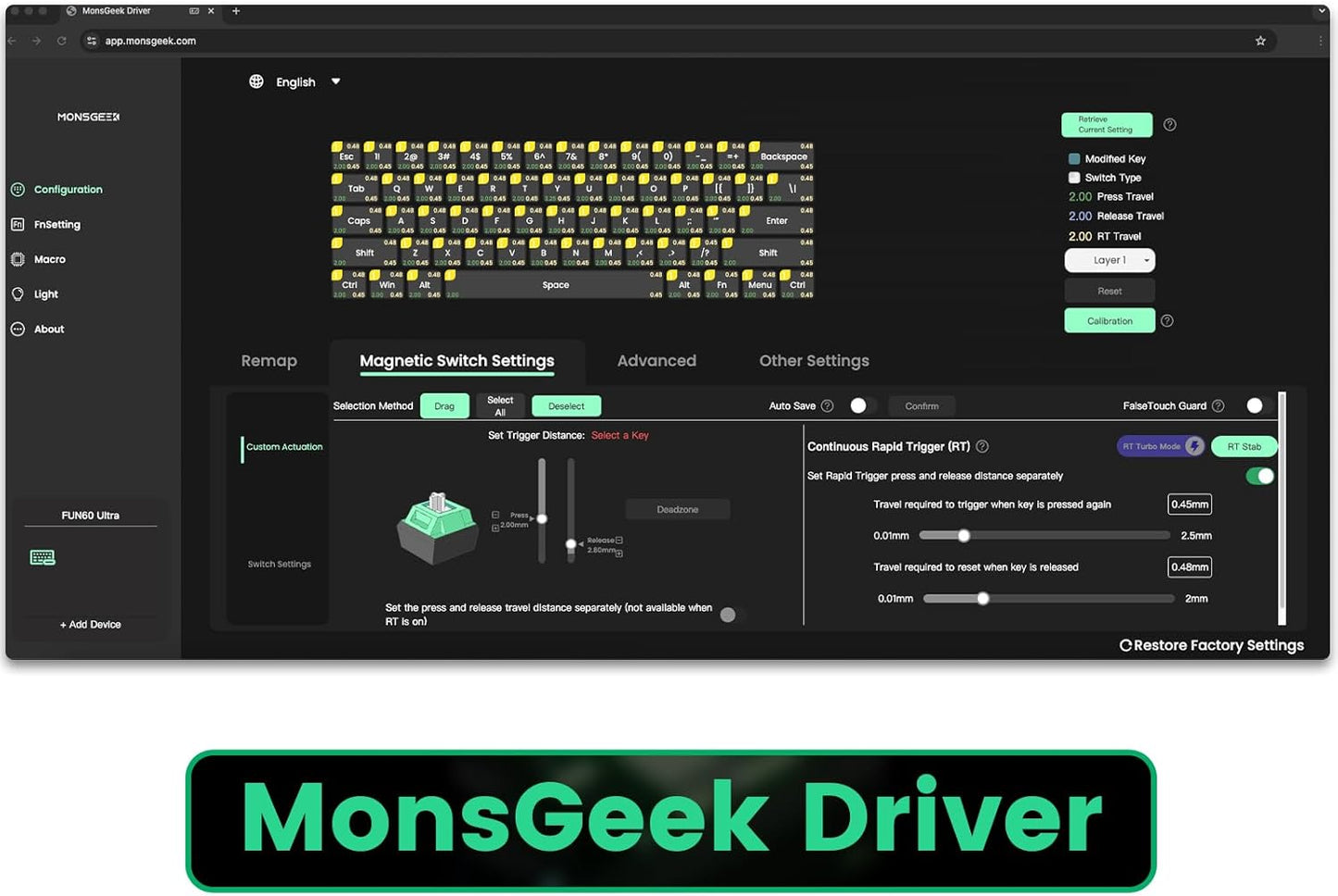 MONSGEEK FUN60 16k 60% Pro Rapid Trigger Gaming Keyboard Scan Rate SP Magnetic Switch HE Keyboard Wired Black