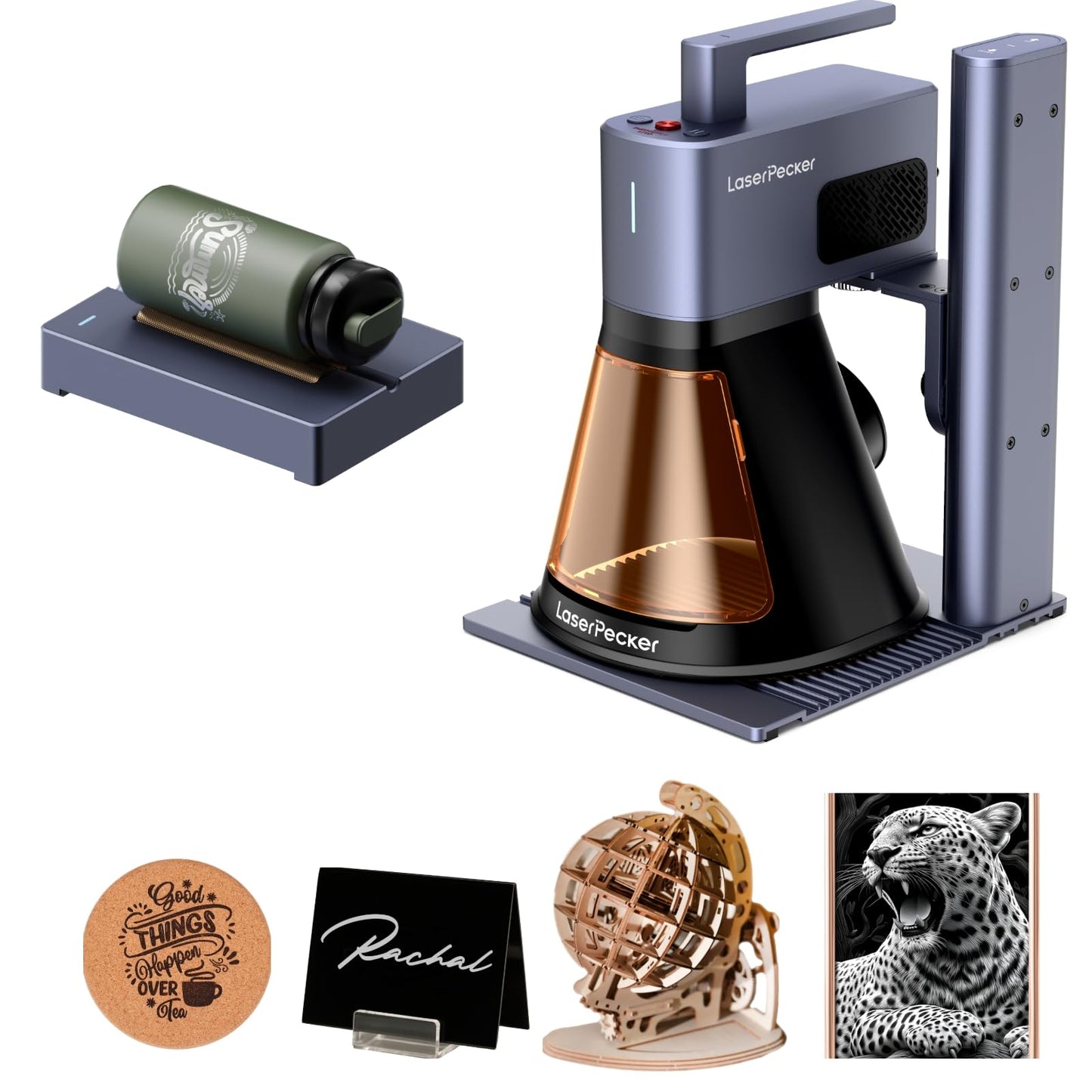 LaserPecker LP2 Plus SpinTrack Bundle, 10W Diode Laser Engraver with Versatile Electric Roller, Portable Laser Engraving Cutter Machine for Wood, Leather, Acrylic, Coated Metal and etc.