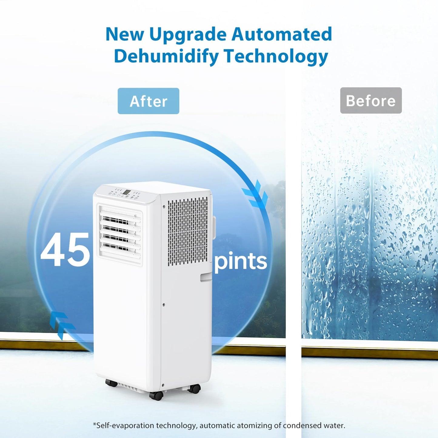 GarveeTech 8000Btus Portable Air Conditioner AC Unit 3 in-1 Air Conditioners w/Dehumidifier & Fan Modes Auto Evaporation for Home up to 350 sq. ft. Complete Window Mount Exhaust Kit, 24H Timer