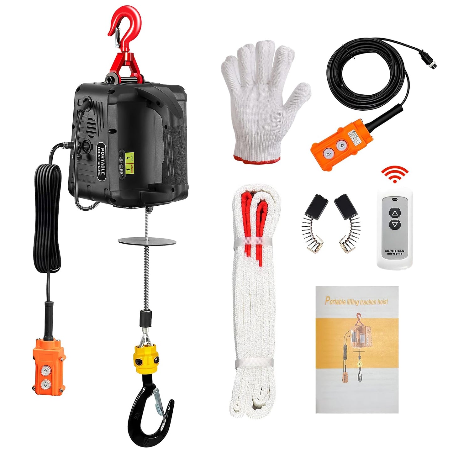 3-in-1 Electric Hoist with Remotes, 2200lb Capacity Portable Power Winch Crane 110V, 25ft Lifting Height (Classic Black, 3-IN-1-2200LBS)