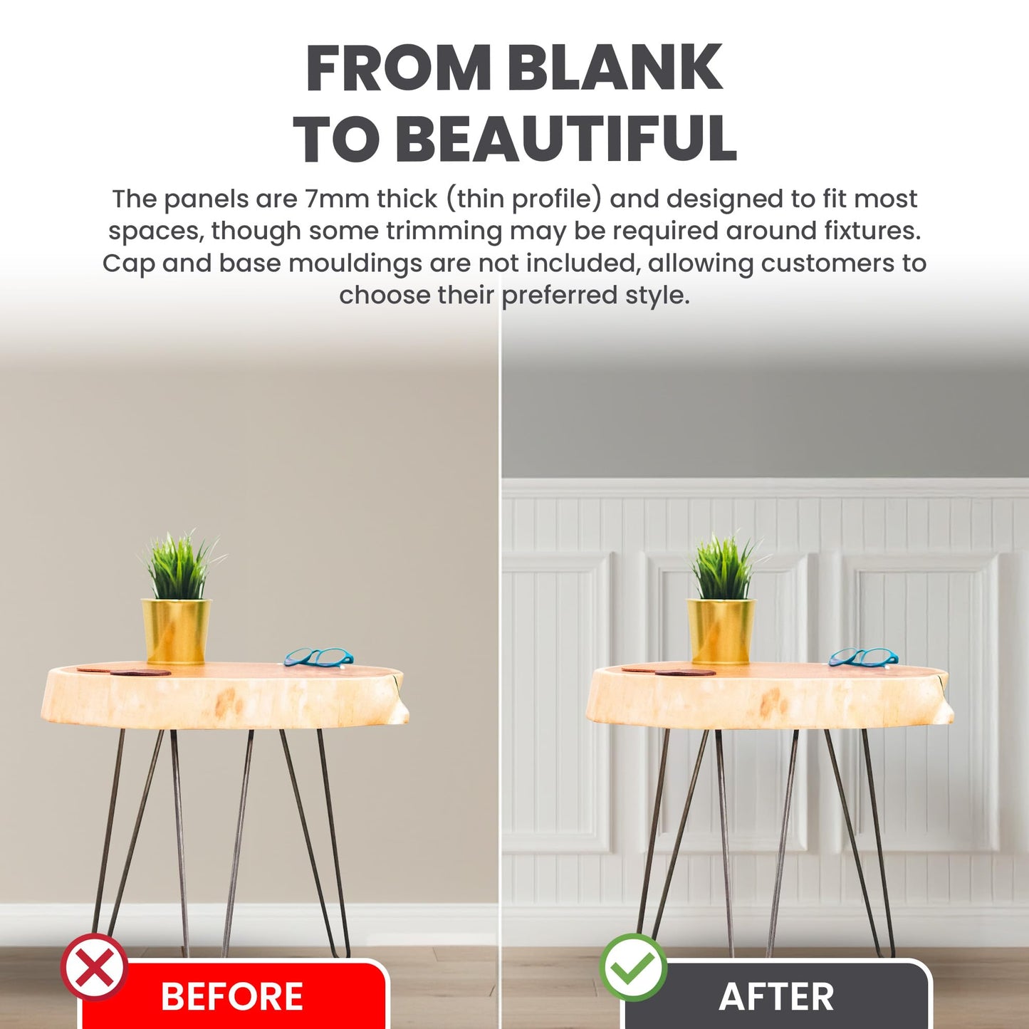 Interwood Real Wood Beadboard Wainscoting Panels - Primed Tongue and Groove Pine Solid Wood Wall Panels, 32” Tall, Knot-Free Interior Wall Paneling, Ready to Paint, 12 Planks (Covers 3.5 Lin. Ft.)