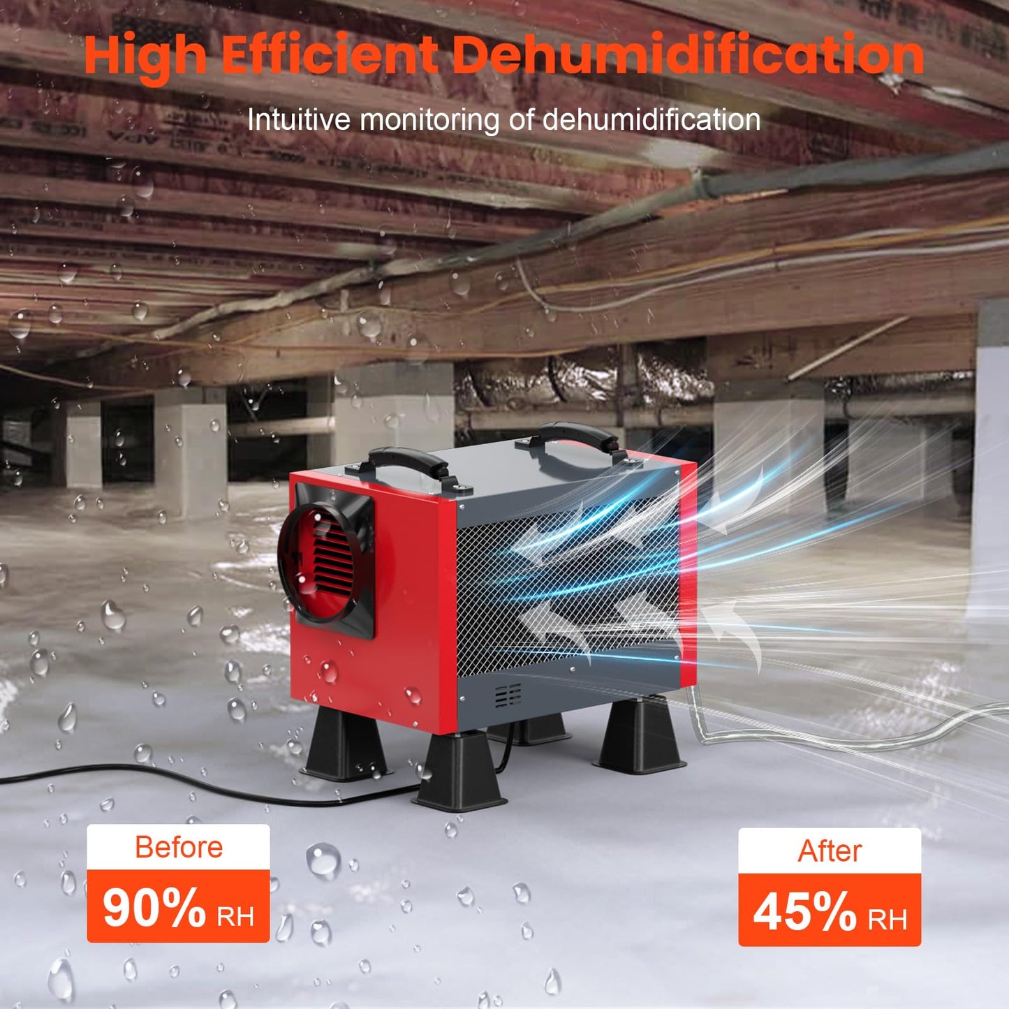 Abestorm Crawl Space Dehumidifier, 120 Pint Controls Commercial Dehumidifiers with Drain Hose for Basement, Under House Auto Defrosting Industrial Crawlspace Dehumidifier