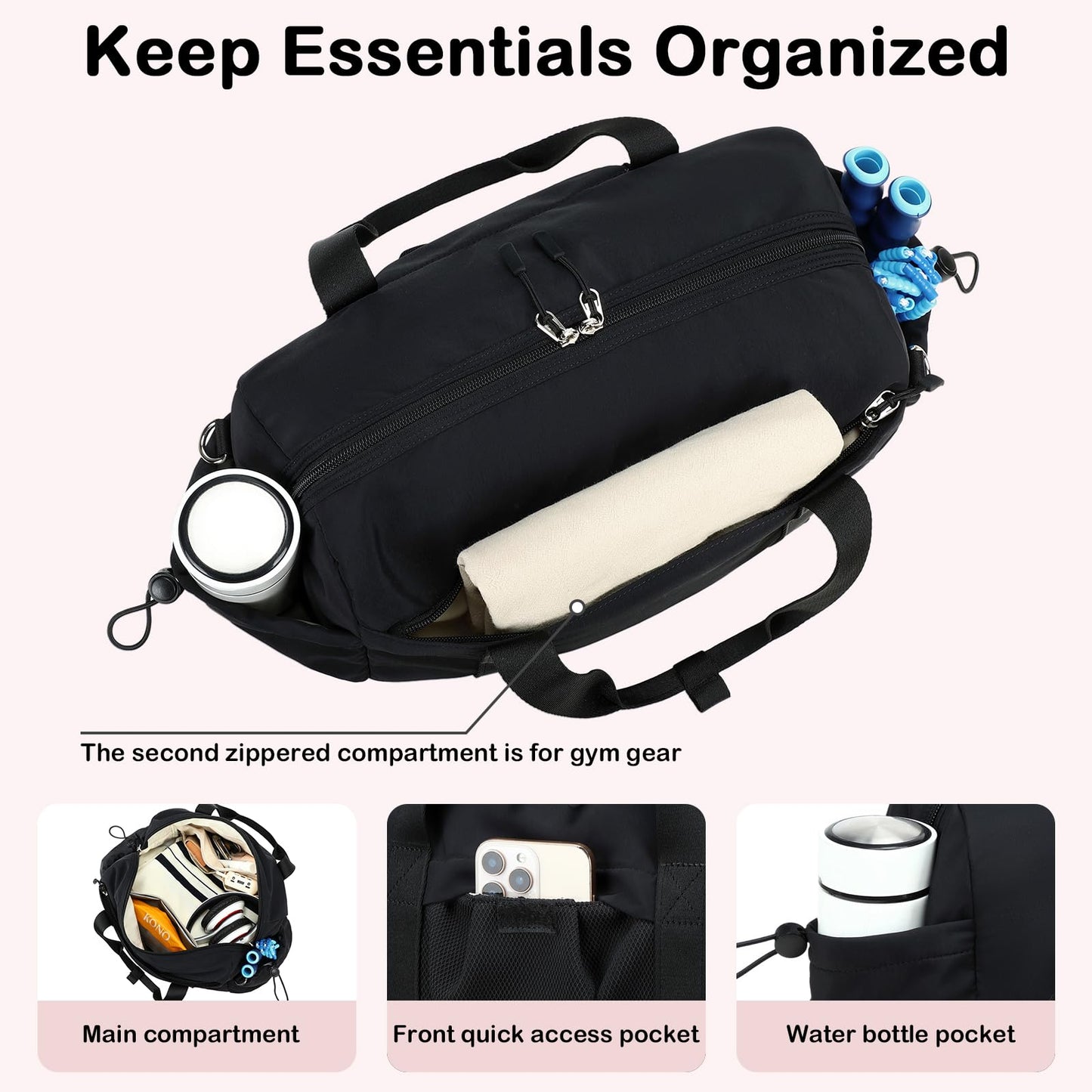 Gym Bag for Women Gym Duffle Bag with Shoe Bag and Wet Pocket Carry On Overnight Weekender Duffel Bag for Travel Sports Yoga