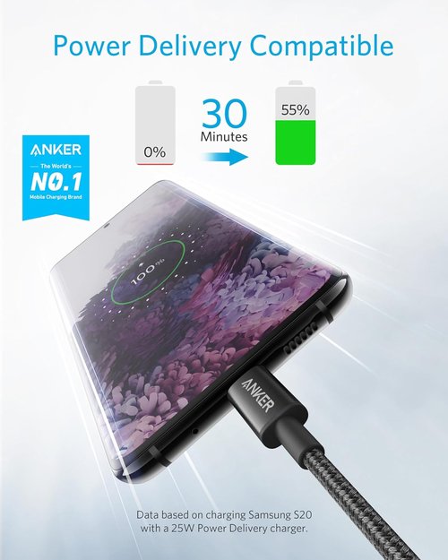 Anker USB C to USB C Cable - 60W Fast Charging (6 FT, 2-Pack) for iPhone 17, iPad Mini 6 & More | Black
